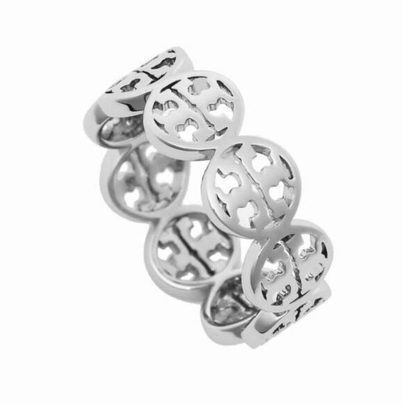 New Tory Burch Silver Round Logo Miller Ring-Sizes 6, 7, 8 - Picture 3 of 5